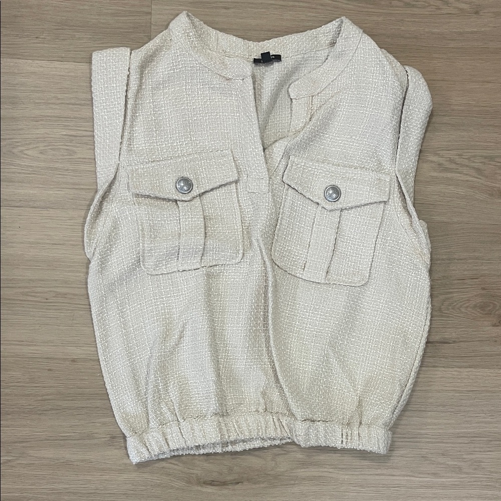 Express Ivory Textured Knit Vest
